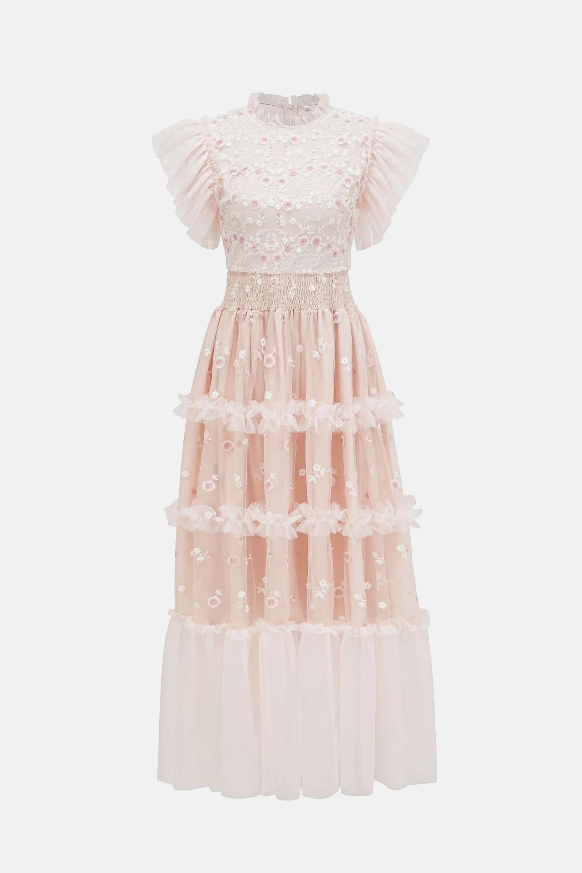 Elegant floral layered tulle evening gown