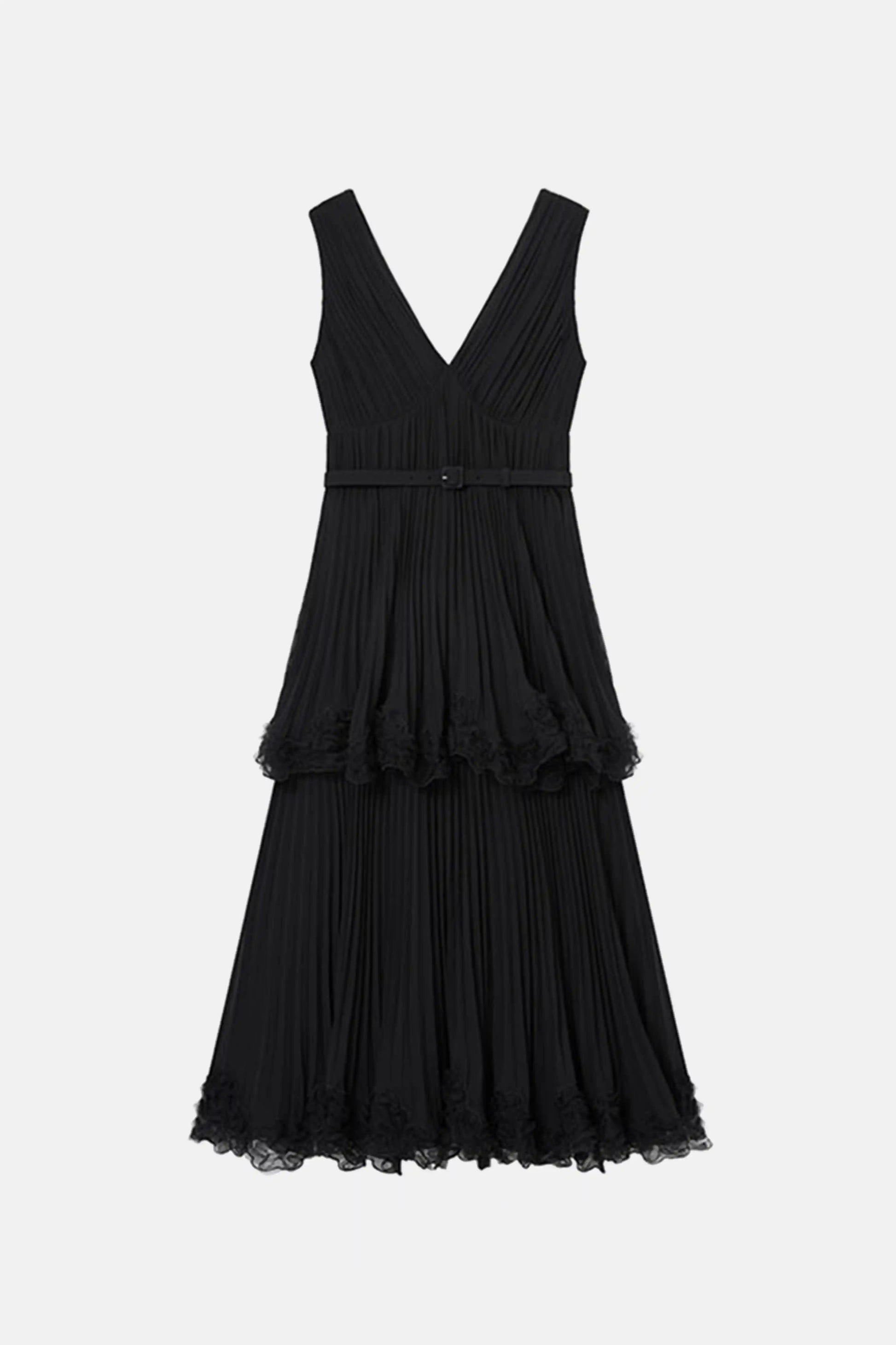 Elegant V Neck Sleeveless Layered Party Midi Dress