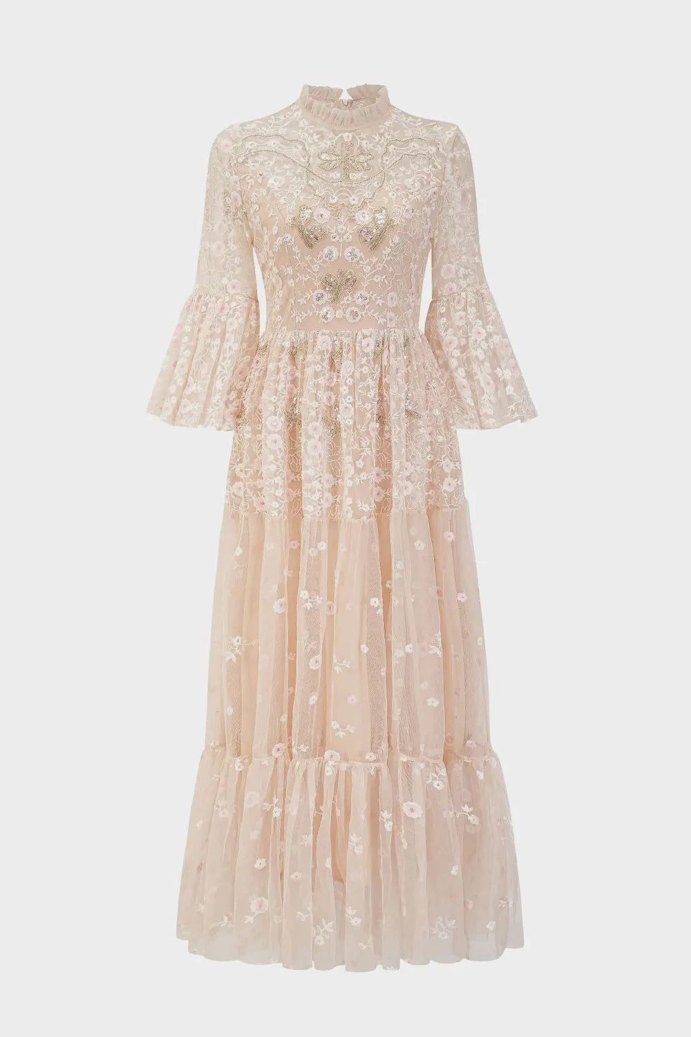 Elegant Floral Embroidered Tulle Evening Gown