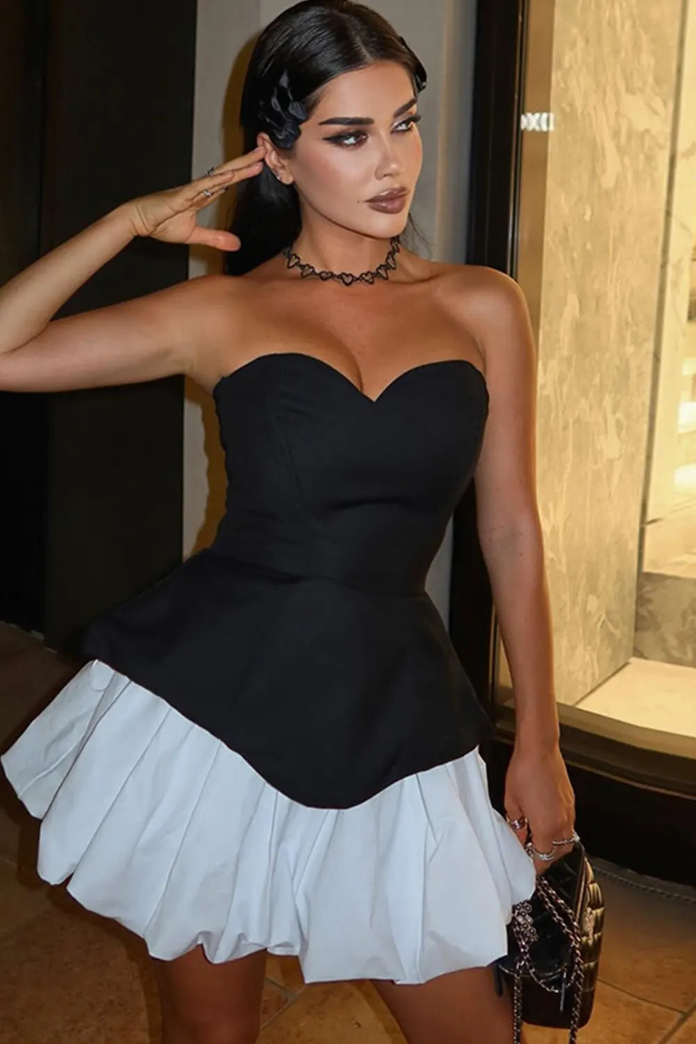 Black and White Colorblock Mini Dress