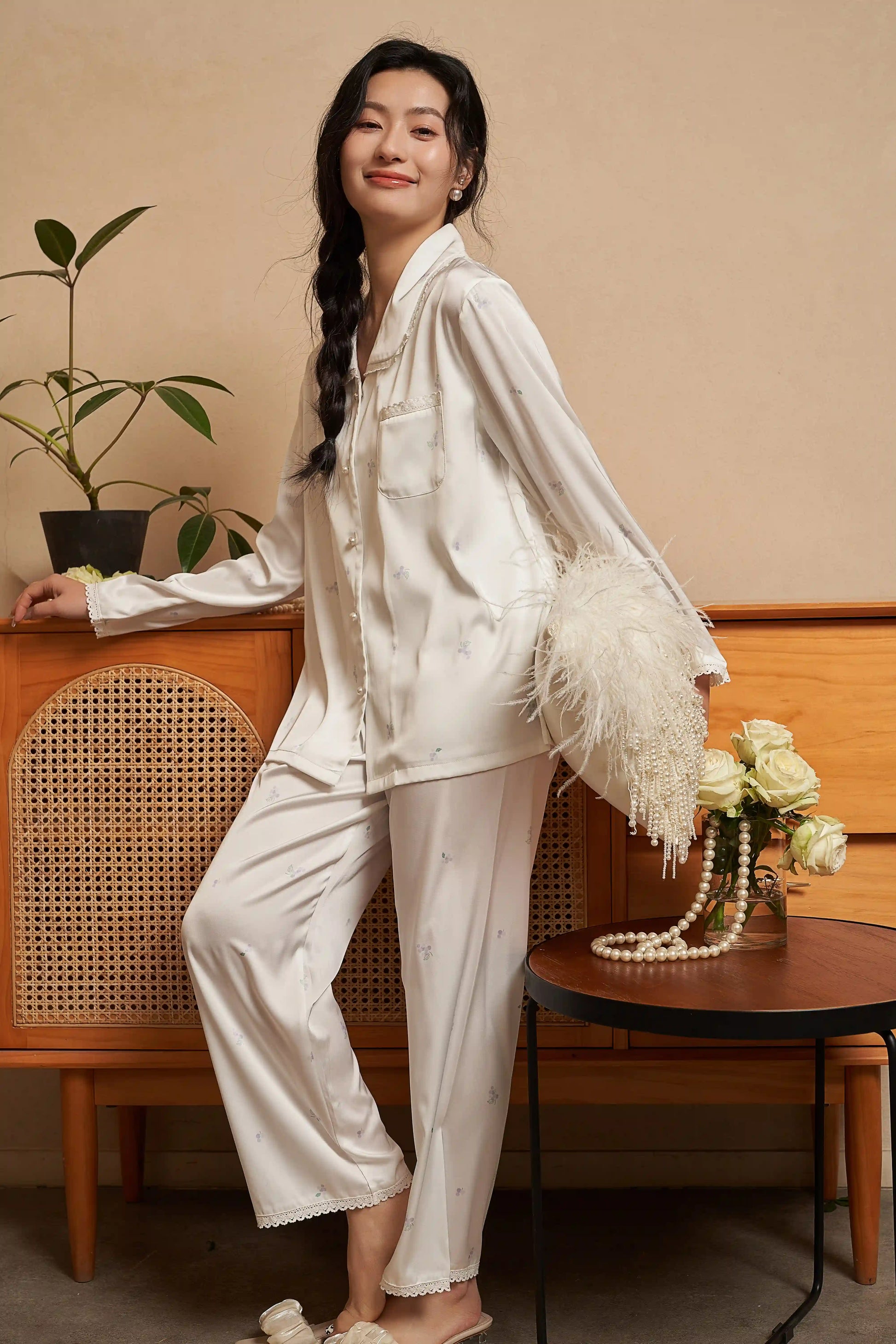 Oriental lace pajamas - Moonlit Flowers