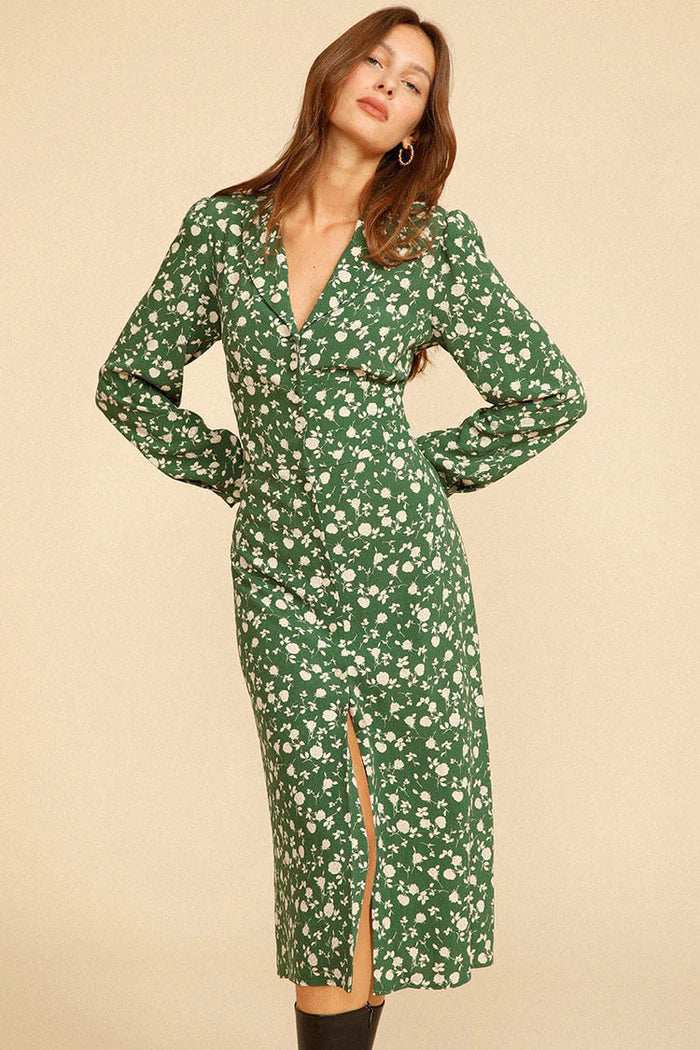 Rose Print Shirt Button Dress