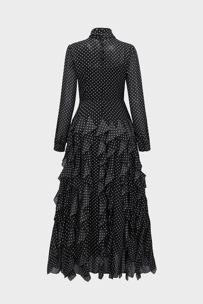 Elegant Polka Dot Lace-Up Chiffon Evening Dress