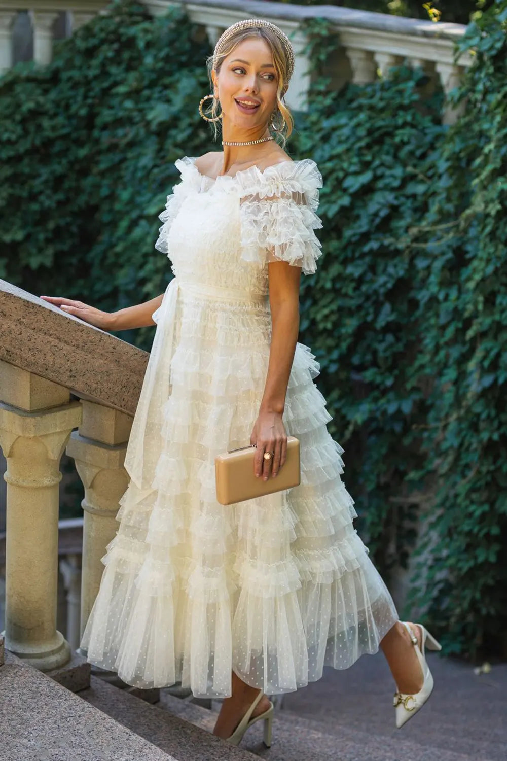 Elegant Layered Polka Dot Tulle Midi Skirt Amorumshop