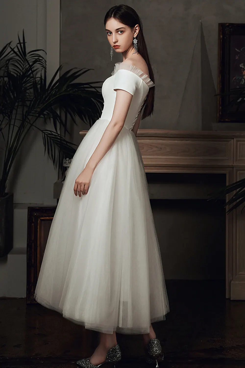 White Elegant Simple Satin Wedding Dress