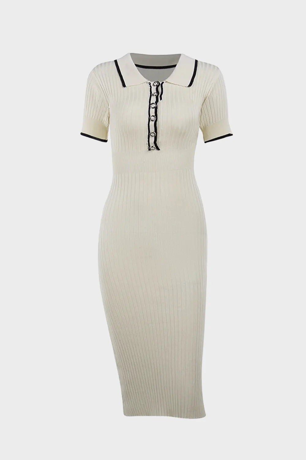 Elegant Vintage Lapel Knitted Sweater Midi Dress