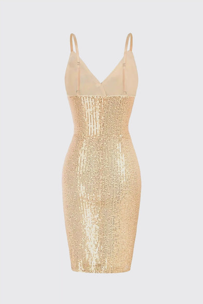 Simple Sequin V Neck Bodycon Mini Slip Dress