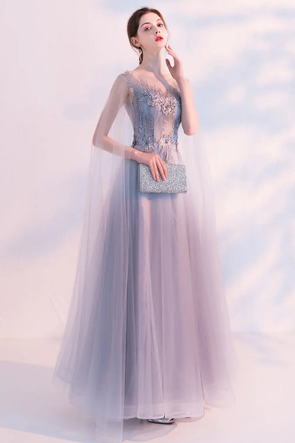 Purple Elegant Tulle Evening Dress