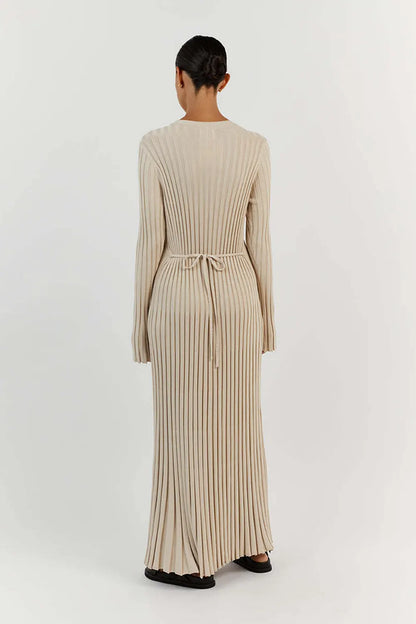 Simple Casual Solid Color Knitted Sweater Midi Dress