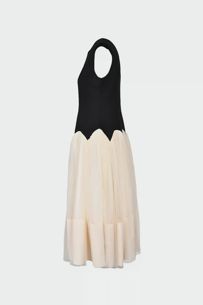 Retro classic contrast color sleeveless tulle dress