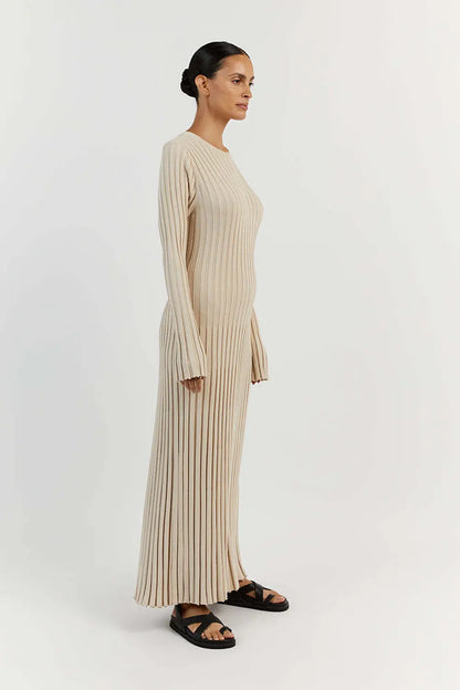 Simple Casual Solid Color Knitted Sweater Midi Dress