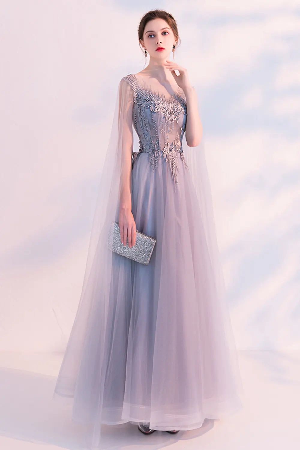 Purple Elegant Tulle Evening Dress