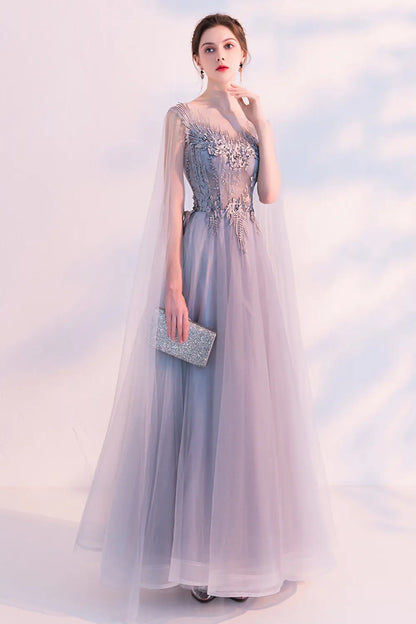 Purple Elegant Tulle Evening Dress