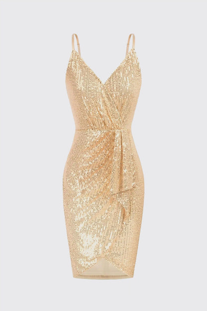 Simple Sequin V Neck Bodycon Mini Slip Dress