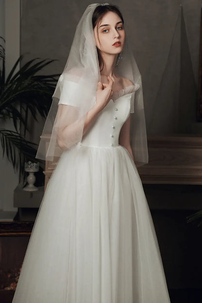 White Elegant Simple Satin Wedding Dress