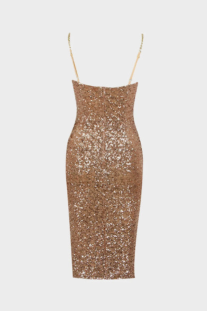 Champagne Sexy Sequined Suspender Dress