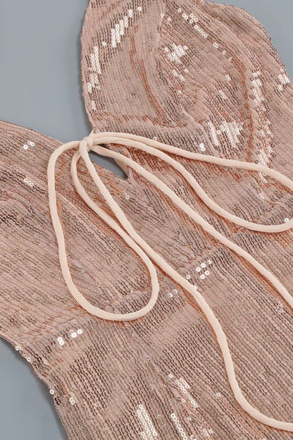 Sparkling deep V-neck feather-embellished mini slip dress