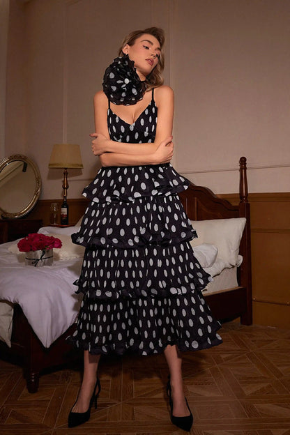 Fashionable Polka Dot Layered Camisole Dress