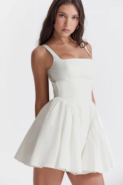 Simple and Elegant Bow Backless Mini Pleated Tank Dress