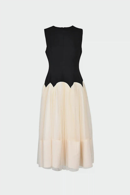 Retro classic contrast color sleeveless tulle dress