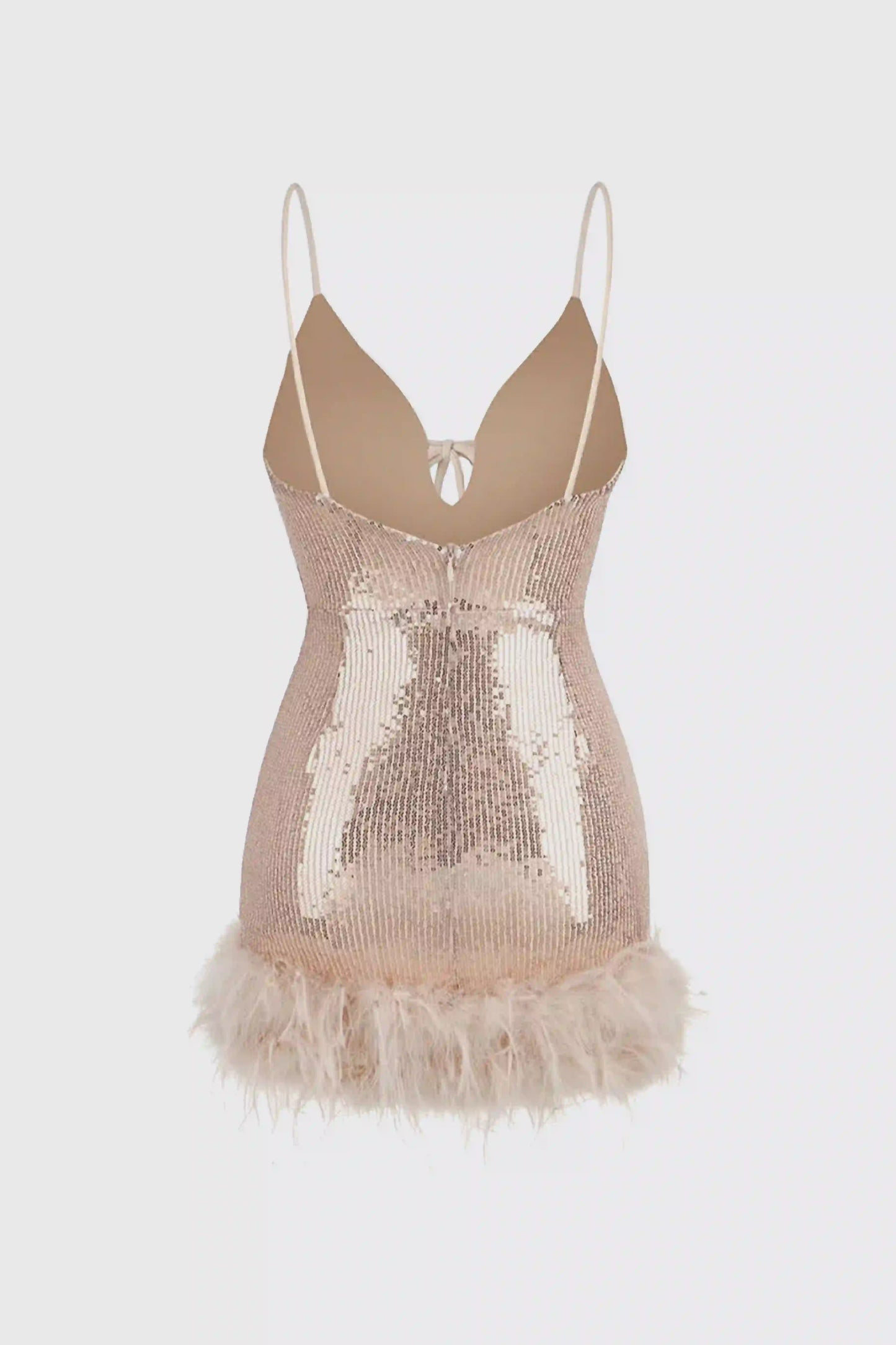 Sparkling deep V-neck feather-embellished mini slip dress