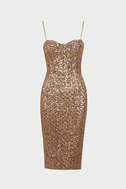 Champagne Sexy Sequined Suspender Dress