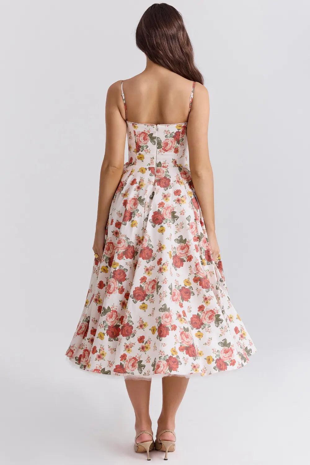 Elegant Floral Tulle Midi Dress