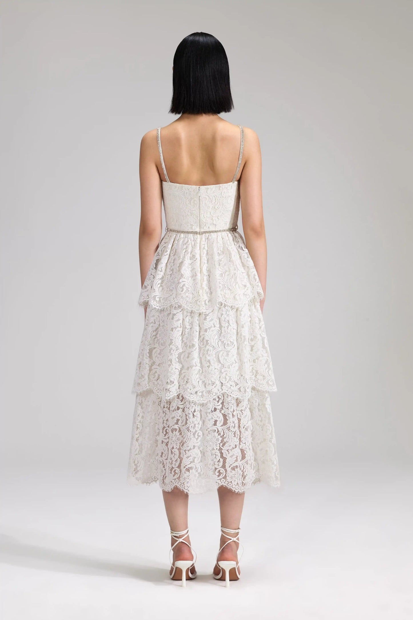 Delicate Print Cutout Layered Tulle Party Dress