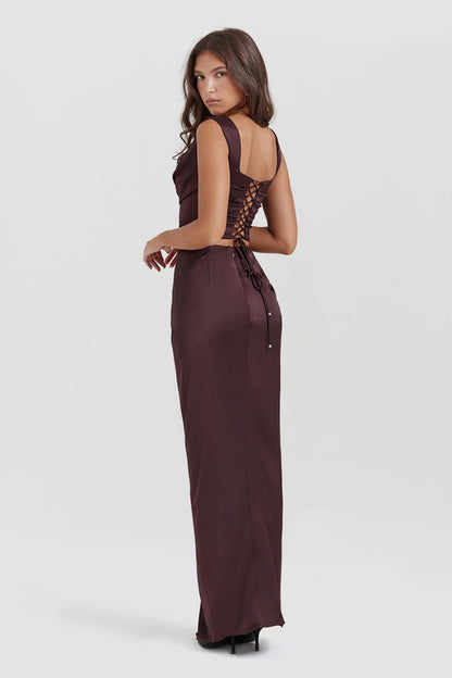 Vintage draped slit two-piece dress