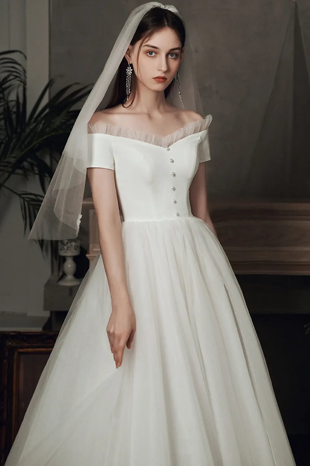 White Elegant Simple Satin Wedding Dress