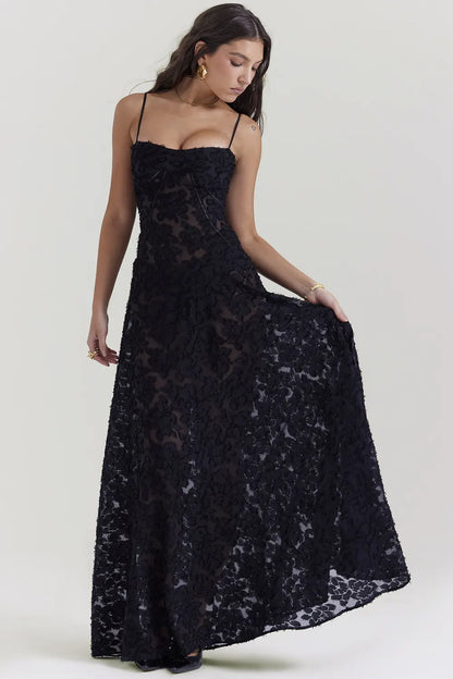 Black sexy suspender lace dress