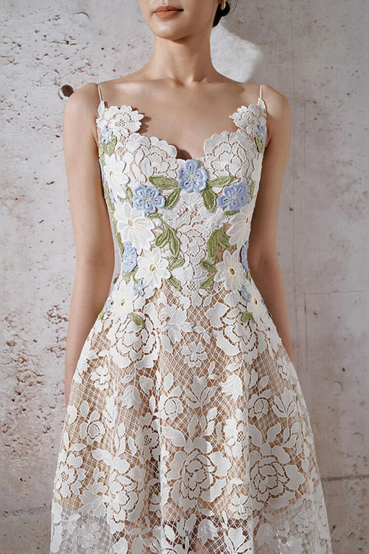 Elegant spaghetti-shoulder sleeveless floral summer dress