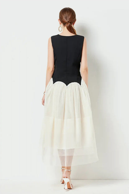 Retro classic contrast color sleeveless tulle dress