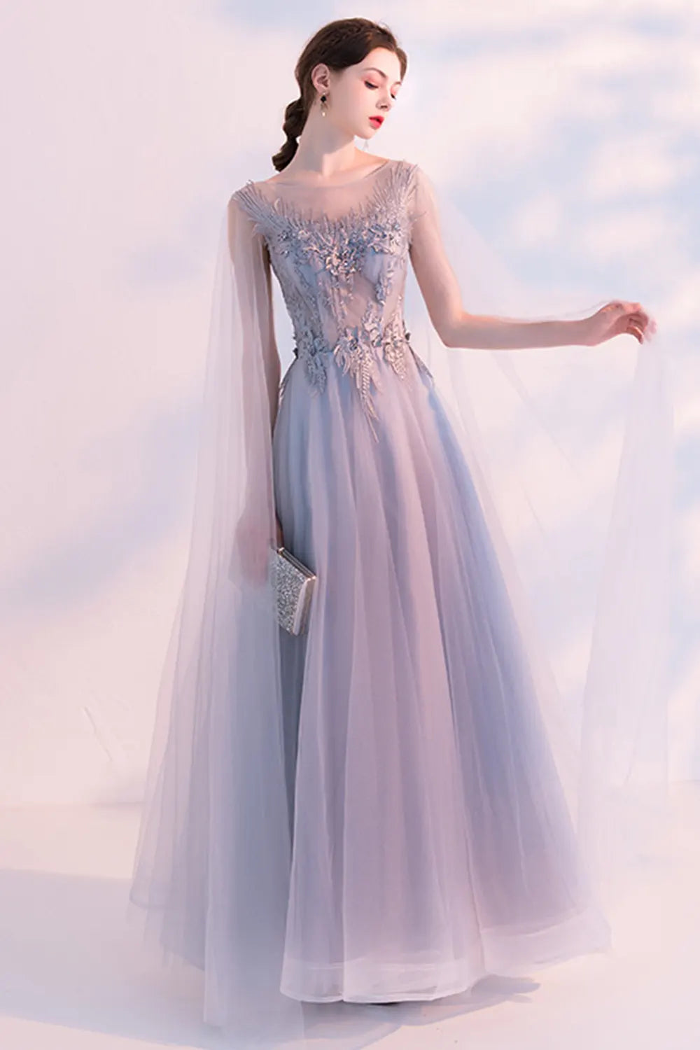 Purple Elegant Tulle Evening Dress