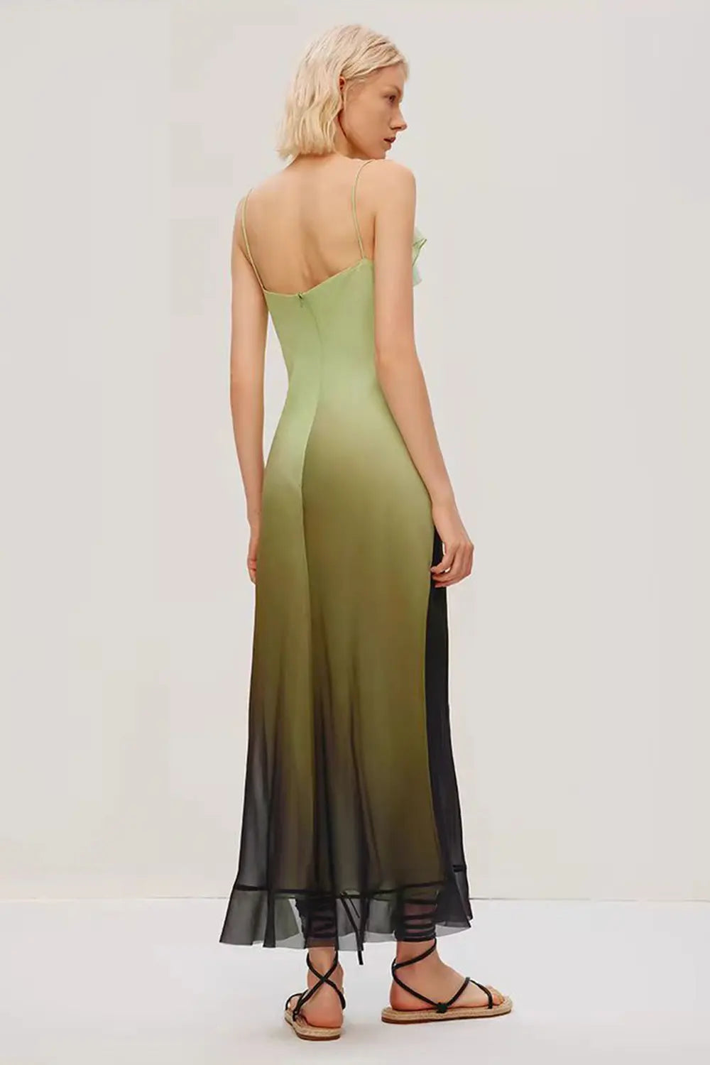 Black and green gradient elegant suspender dress