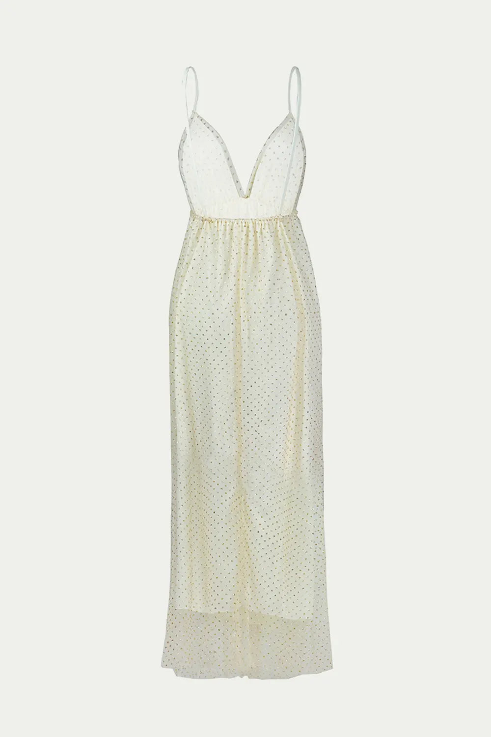 Shiny Deep V-Neck Midi Dress