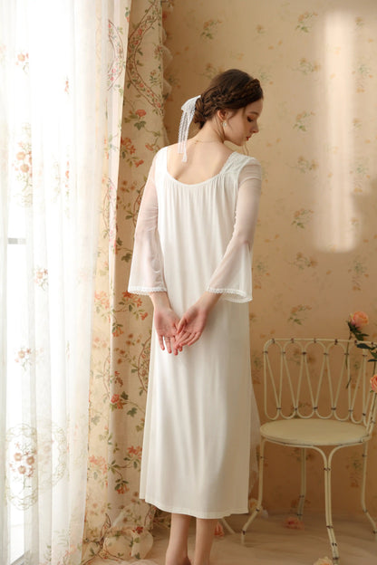 Classic Elegant Sheer Long-Sleeve Nightgown/Home wear