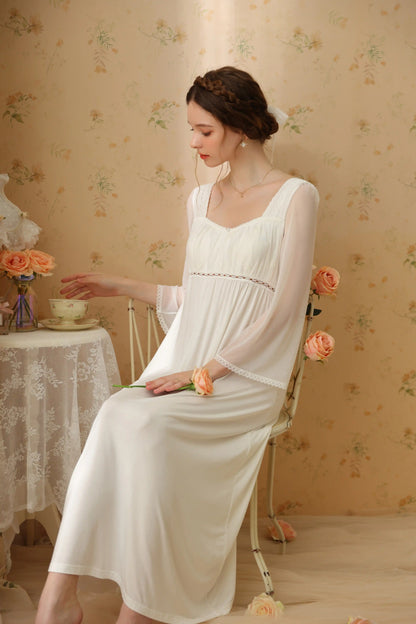 Classic Elegant Sheer Long-Sleeve Nightgown/Home wear