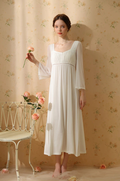 Classic Elegant Sheer Long-Sleeve Nightgown/Home wear