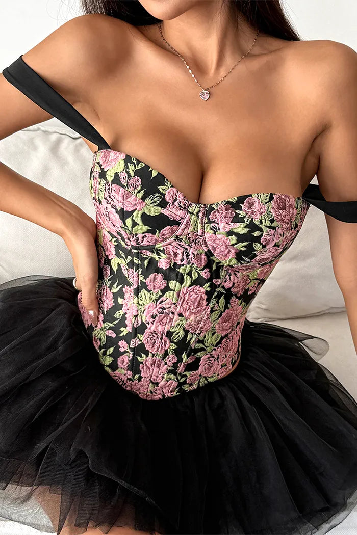 Elegant Printed Spaghetti Strap Corset Top