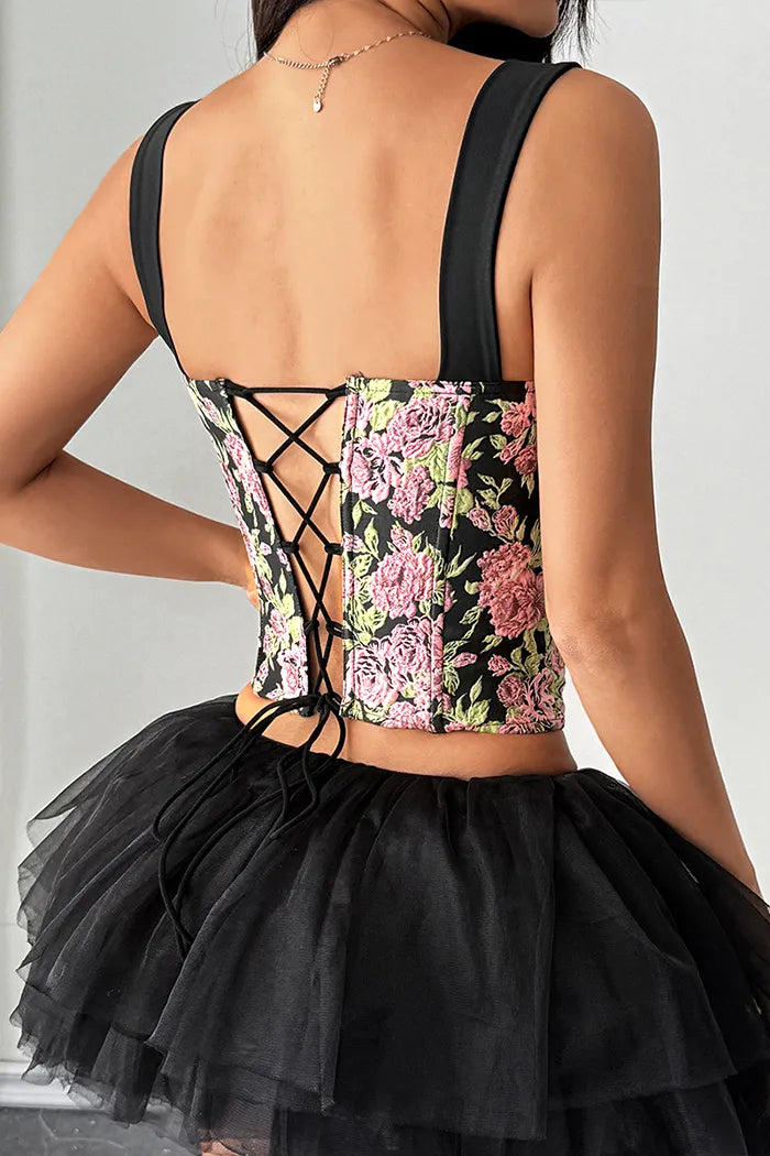 Elegant Printed Spaghetti Strap Corset Top