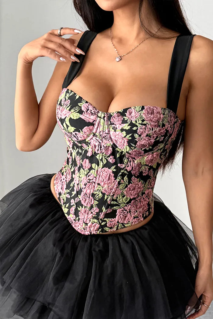 Elegant Printed Spaghetti Strap Corset Top