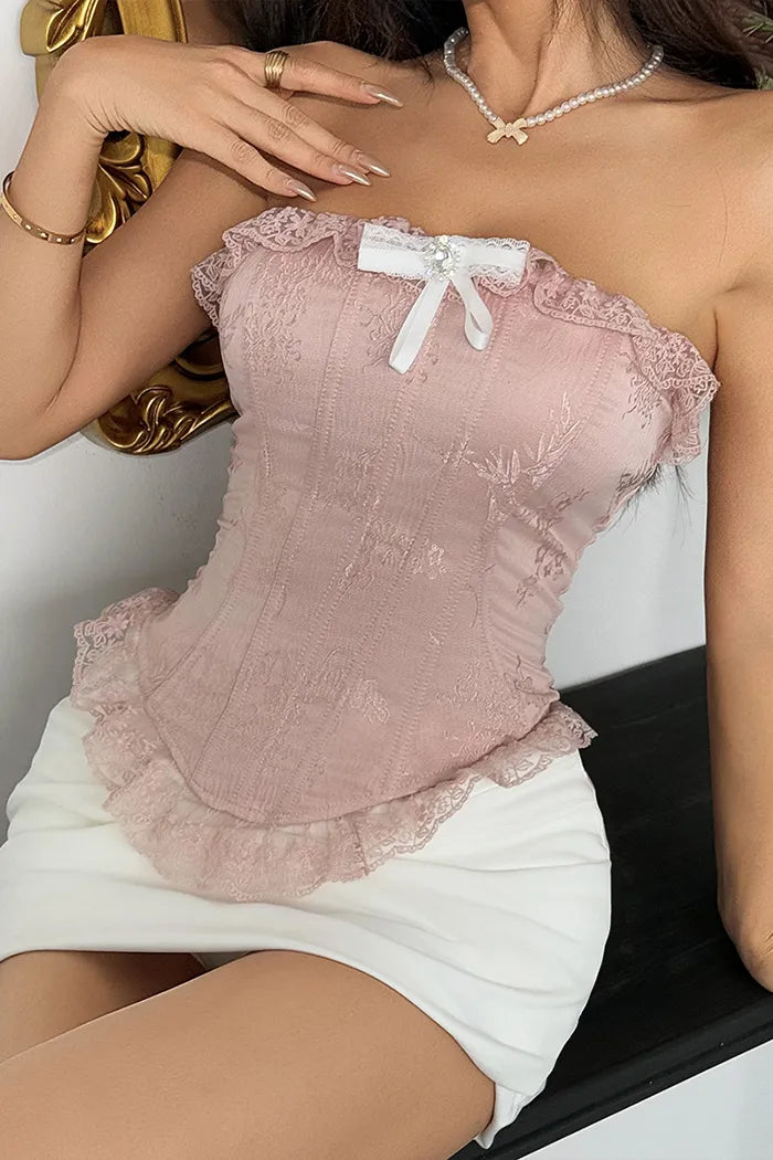 French Lace Trim Corset Tank Top