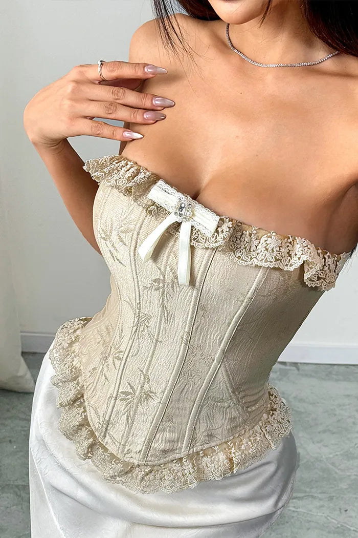 French Lace Trim Corset Tank Top
