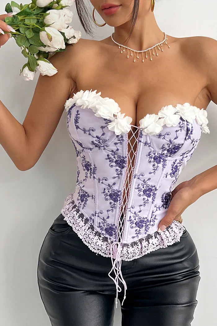 French Lace Trim Corset Top