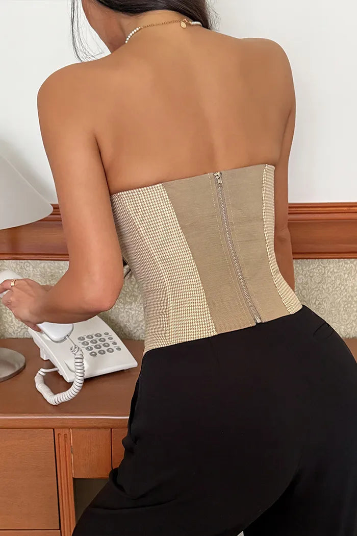 French Plaid Texture Corset Top