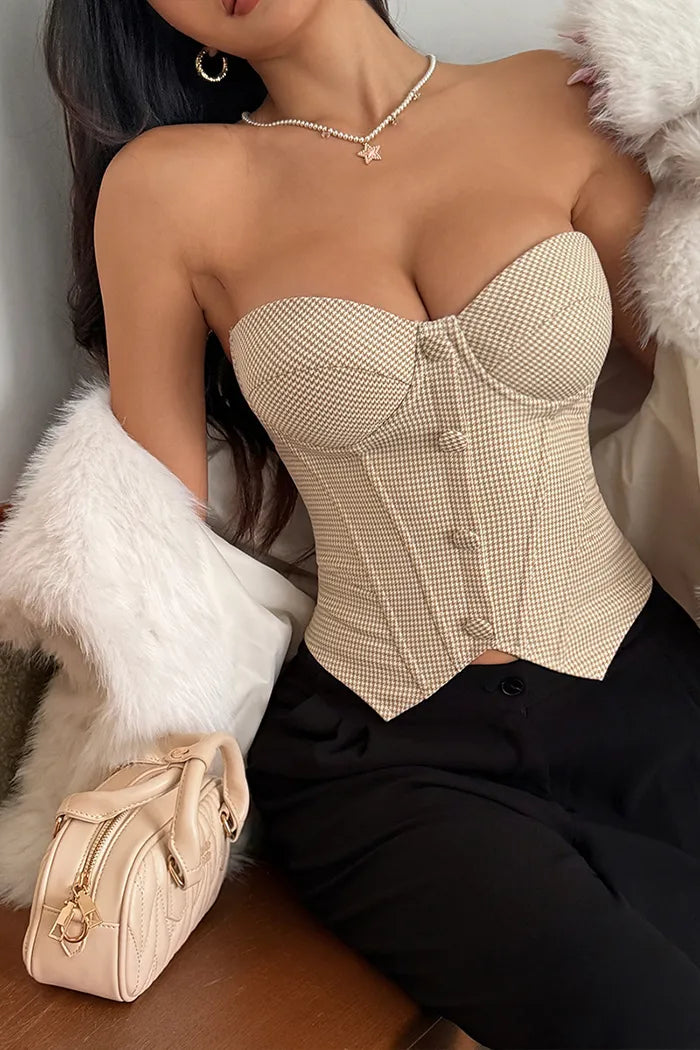 French Plaid Texture Corset Top