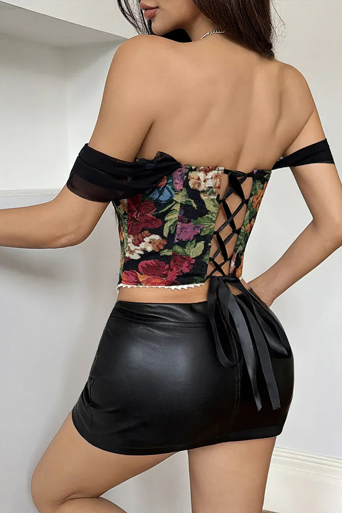 French Printed Corset Top