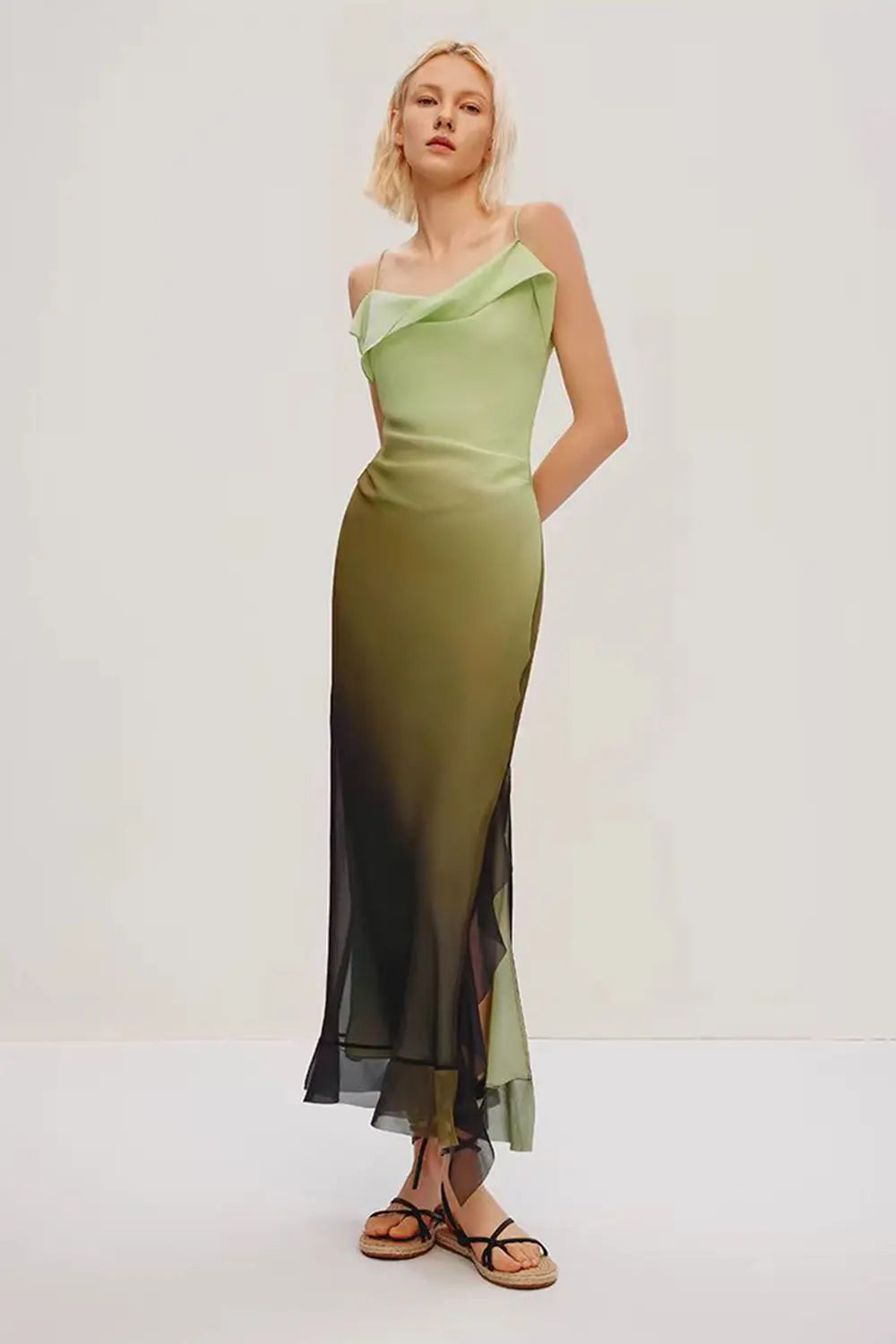 Black and Green Gradient Spaghetti Strap Dress Amorumshop Black and Green Gradient Spaghetti Strap Dress Amorumshop