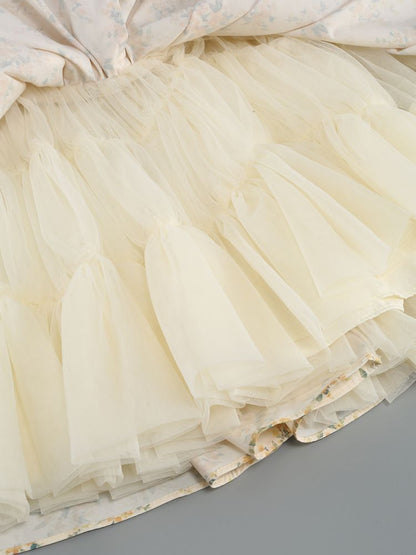 Cute Low Cut Floral Tulle Mini Pleated Skirt